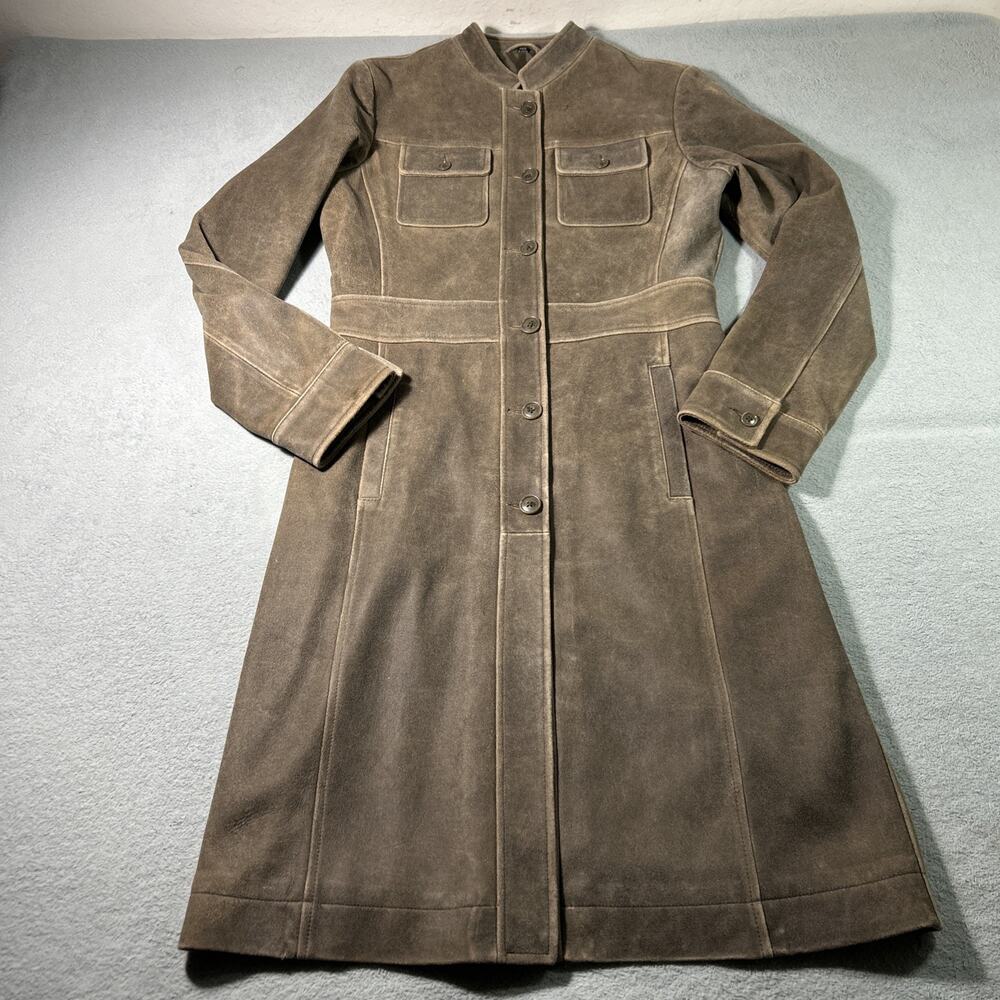 90s Vintage Ezza Michael Hoban Leather Suede Trench Coat Women Small 39" Length